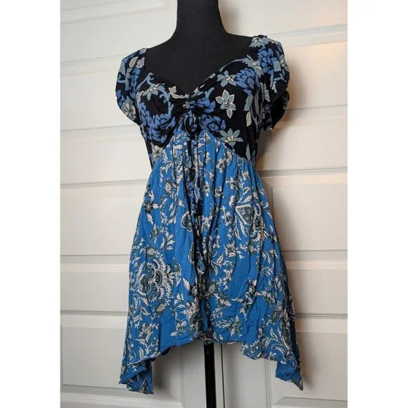 Free People Size L Blouse La Bamba Floral Paisley Baby Doll Y2K Boho Whimsigoth - Picture 2 of 10